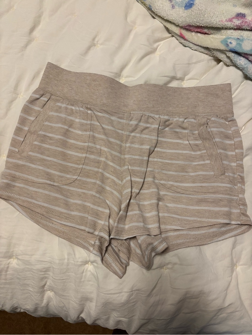 Athletic Works Beige and White Striped Lounge Shorts